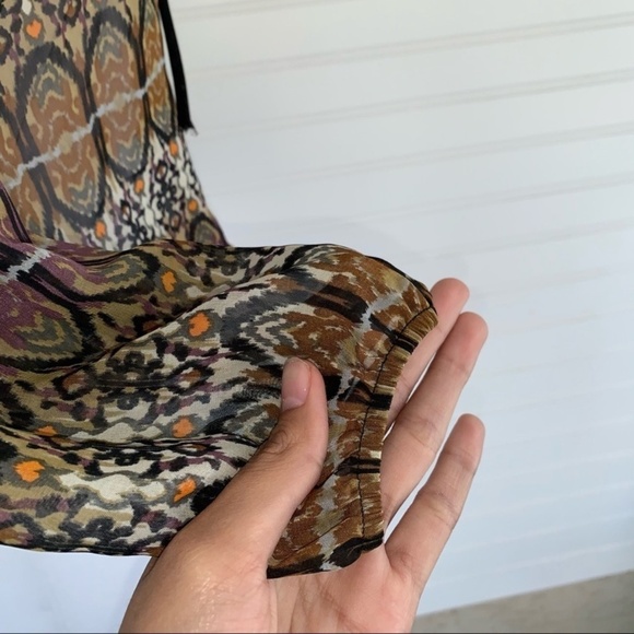 Lily Rose Sheer Boho Print Blouse XS – Tie Neck, Lined - Picture 5 of 8